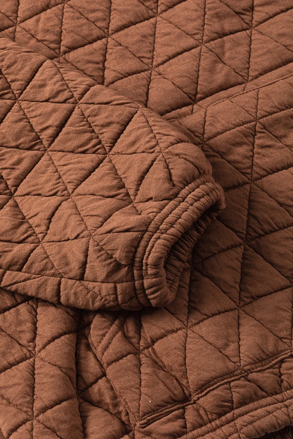 Coffee Solid Color Quilted Kangaroo Pocket Hoodie