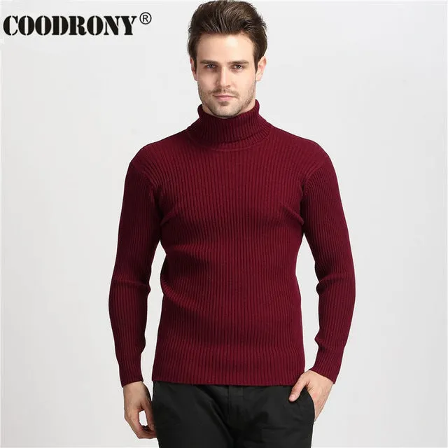 COODRONY Winter Thick Warm 100% Cashmere Sweater Men Turtleneck Brand Mens Sweaters Slim Fit Pullover Men Knitwear Double collar