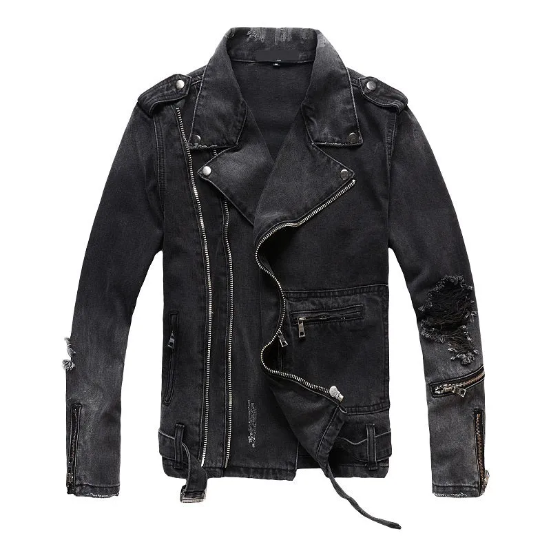 Cool Zippers Highlight Men Biker Denim Jacket