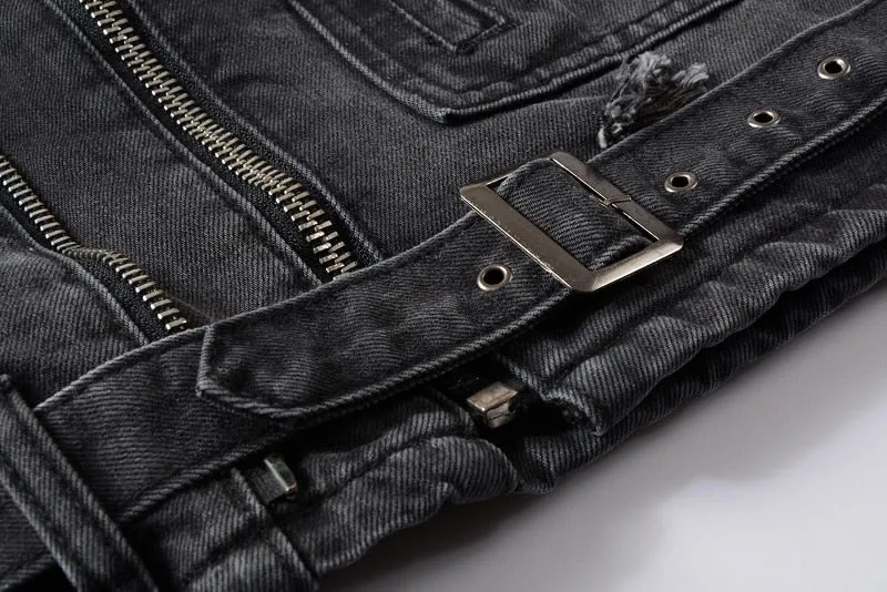 Cool Zippers Highlight Men Biker Denim Jacket