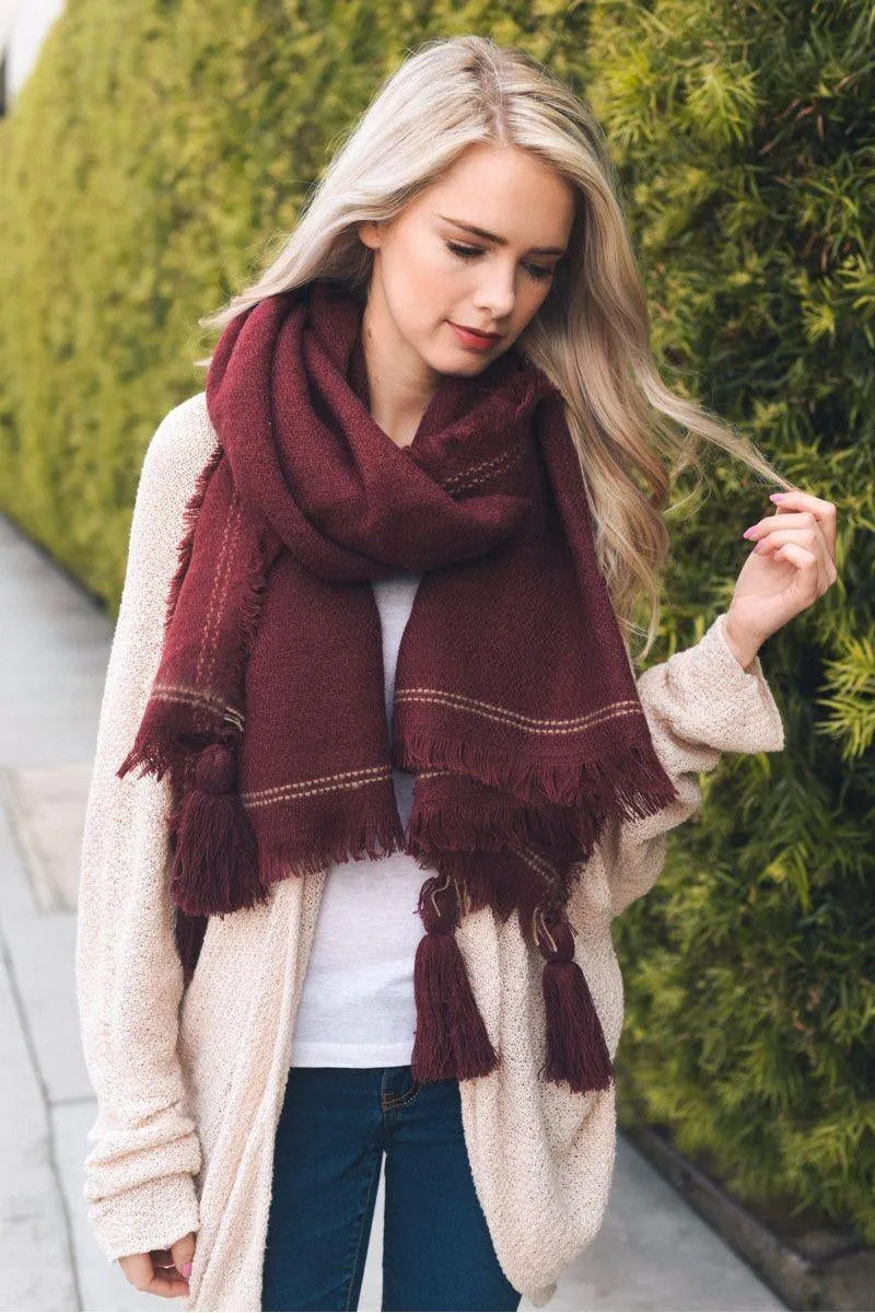 Corner Tassel Frayed Trim Blanket Scarf