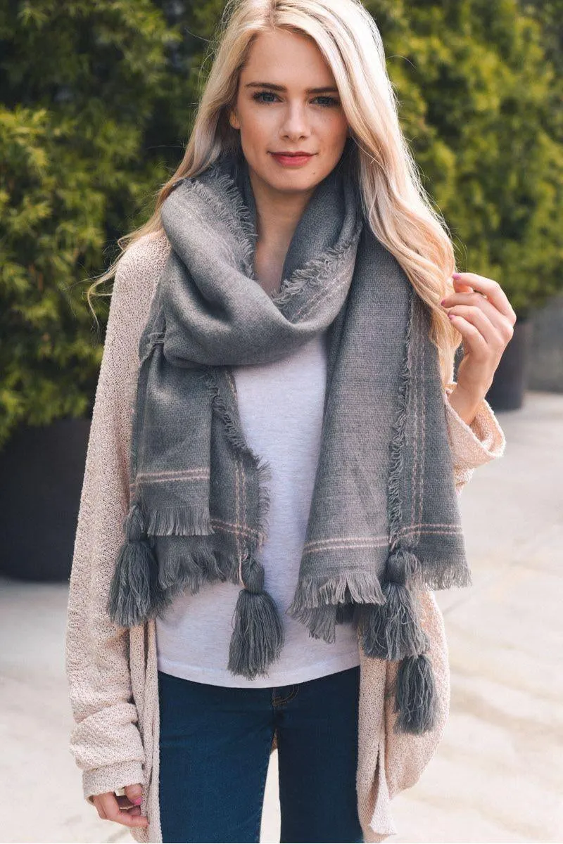 Corner Tassel Frayed Trim Blanket Scarf