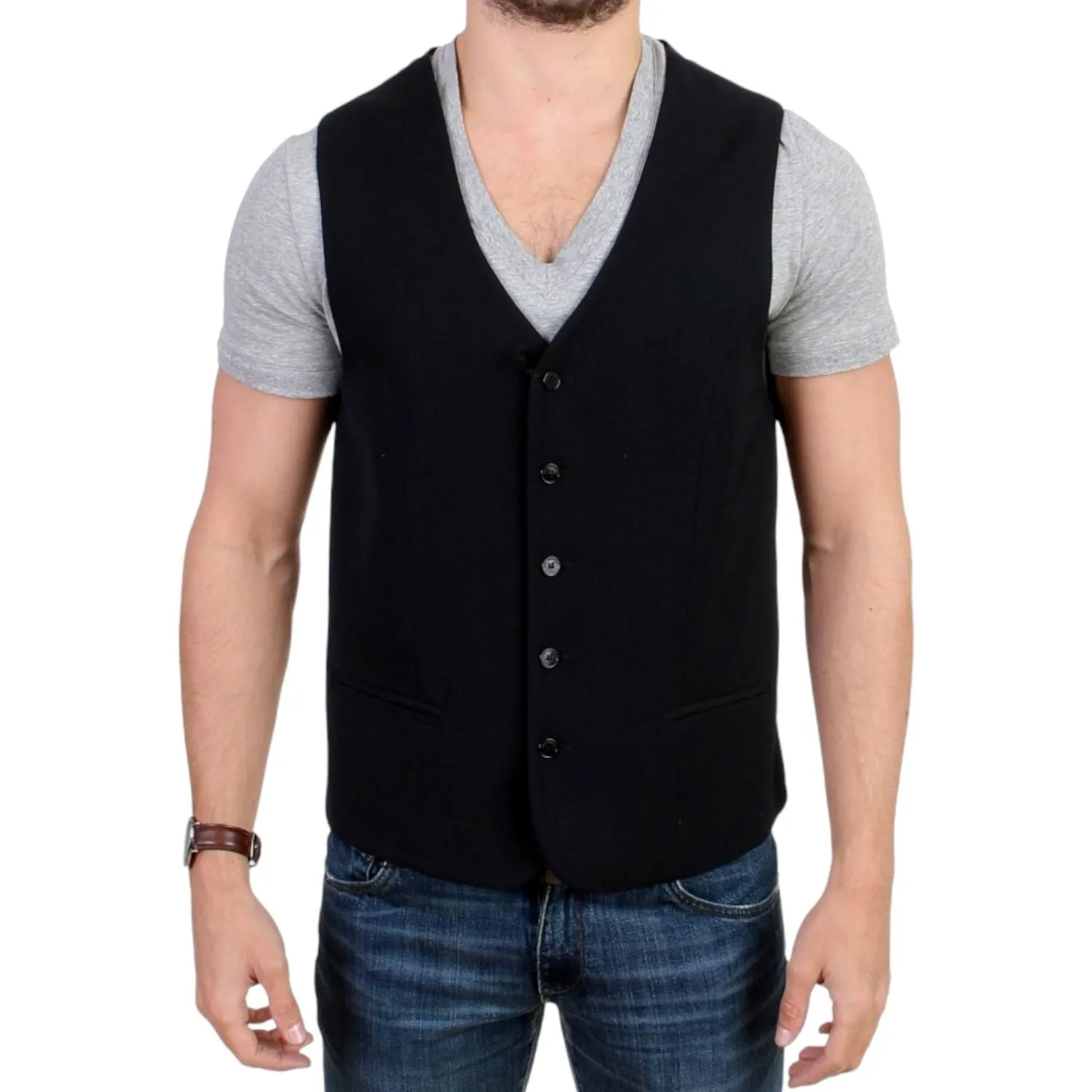 Costume National Elegant Black Wool Blend Casual Vest