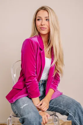 Crushing It Velvet Blazer | Magenta