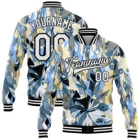 Custom Camo White-Black Boho Style 3D Pattern Design Bomber Full-Snap Varsity Letterman Salute To Service Jacket