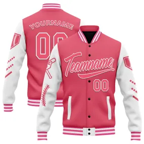 Custom Pink White Raglan Sleeves Jacket Bomber Full-Snap Varsity Letterman Personalized Jacket FZ005-D023002-7