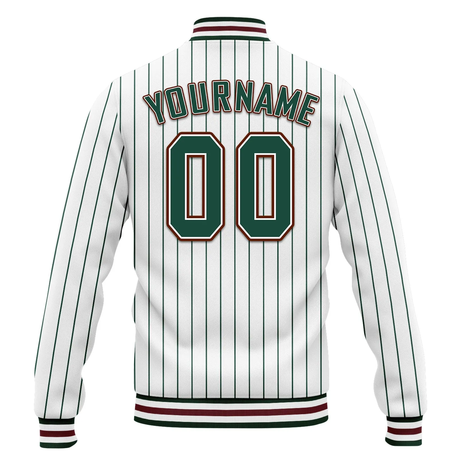 Custom White Green Stripe Fashion Jacket Bomber Full-Snap Varsity Letterman Personalized Jacket FZ005-D020219-29