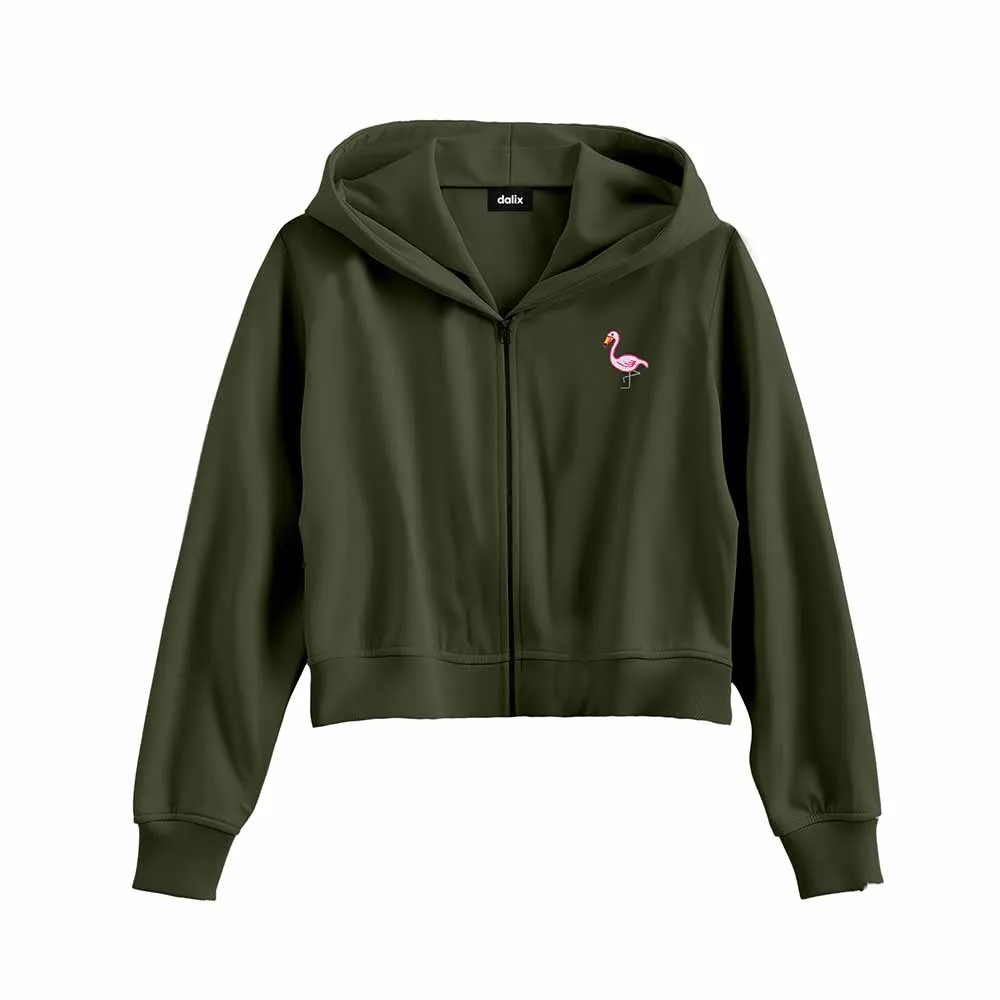 Dalix Flamingo Cropped Zip Hoodie