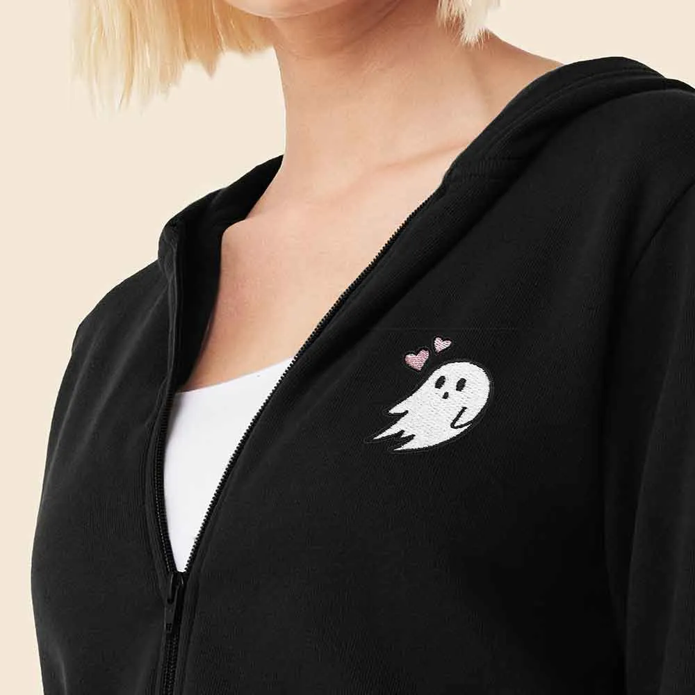 Dalix Heartly Ghost Cropped Zip Hoodie