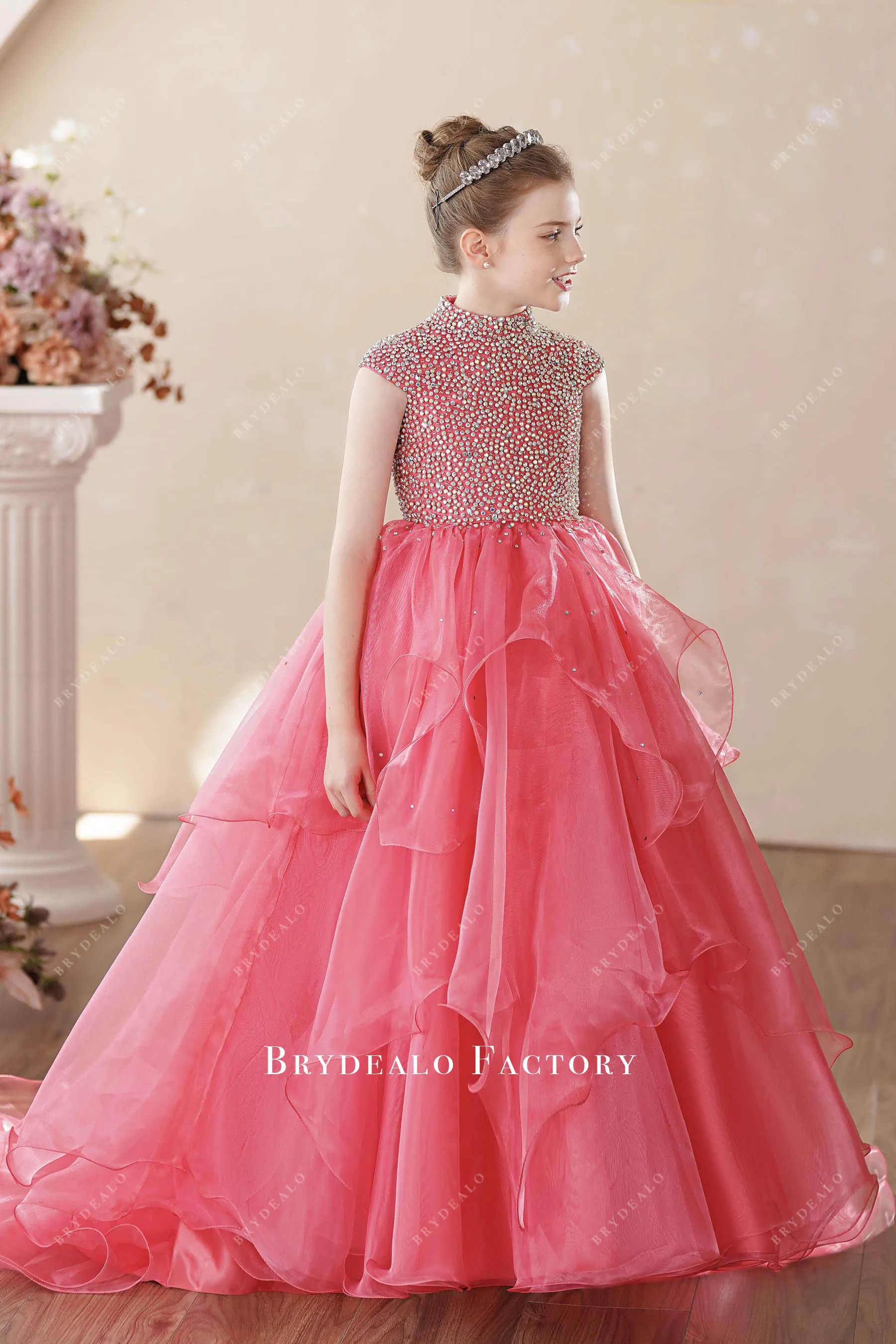 Dazzled Hot Pink Organza Princess Kids Birthday Pageant Gown