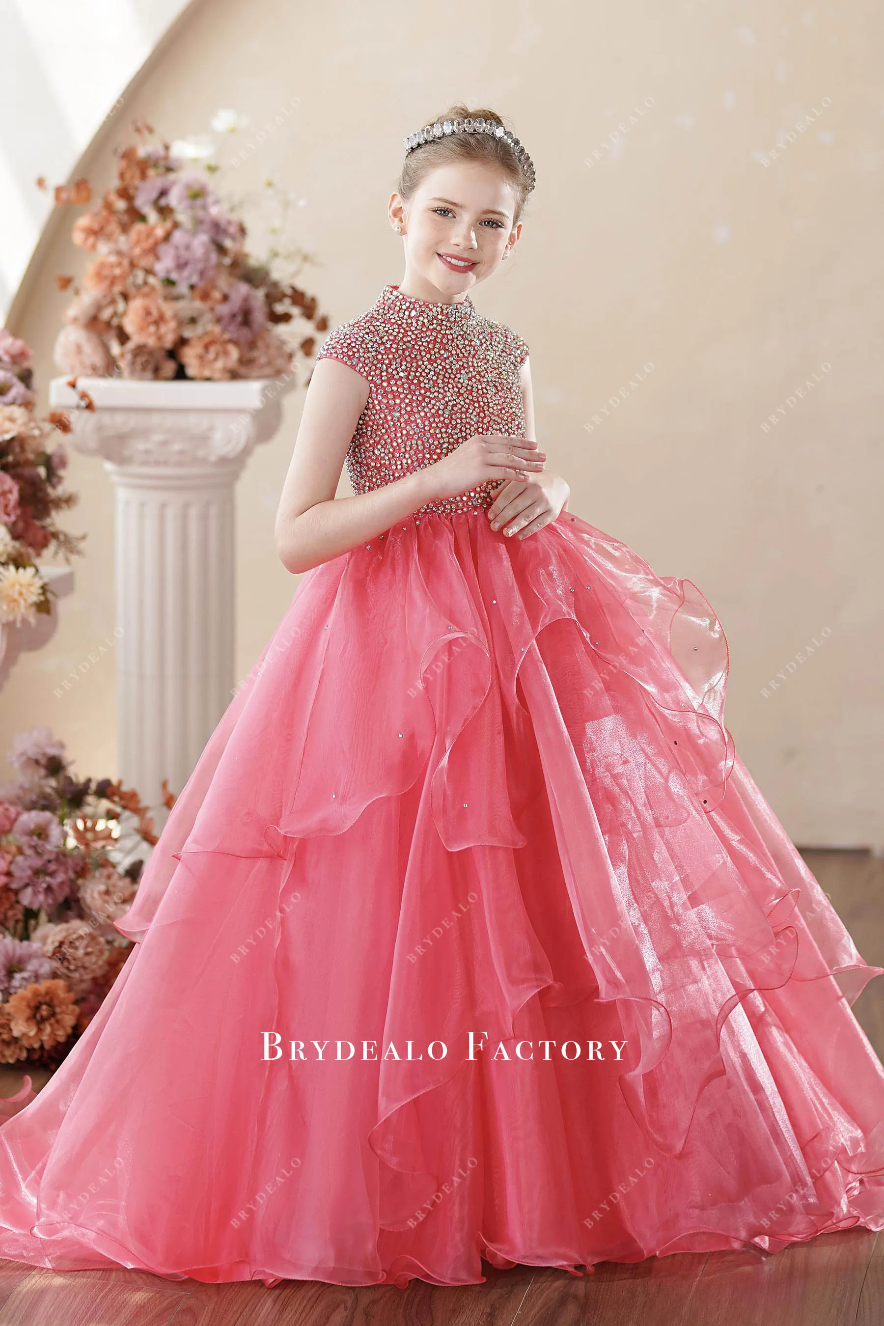 Dazzled Hot Pink Organza Princess Kids Birthday Pageant Gown