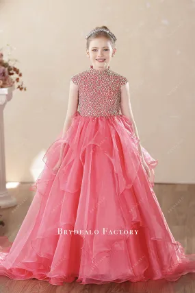 Dazzled Hot Pink Organza Princess Kids Birthday Pageant Gown