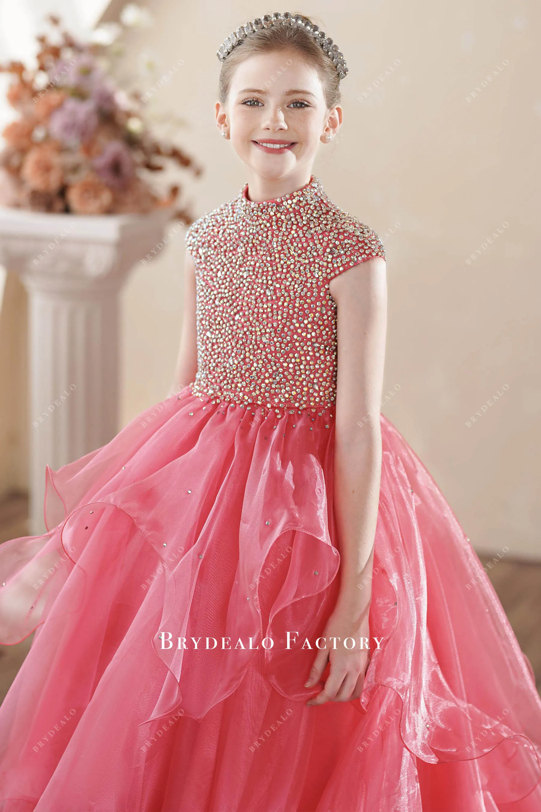 Dazzled Hot Pink Organza Princess Kids Birthday Pageant Gown