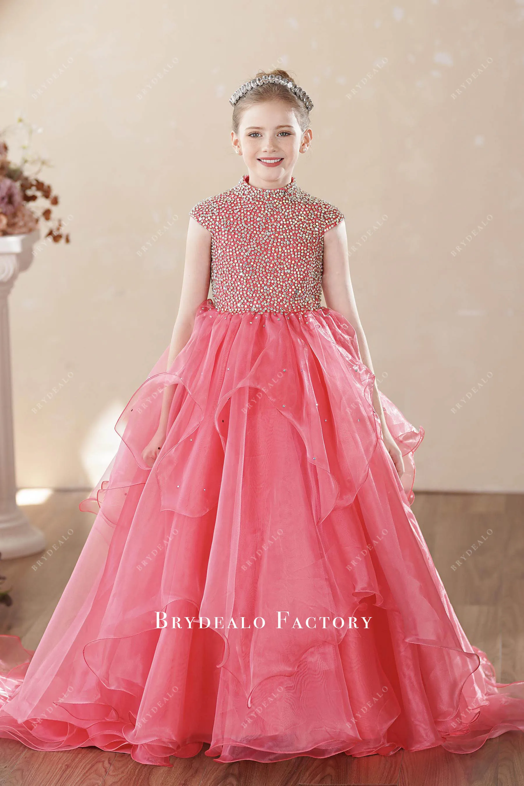 Dazzled Hot Pink Organza Princess Kids Birthday Pageant Gown