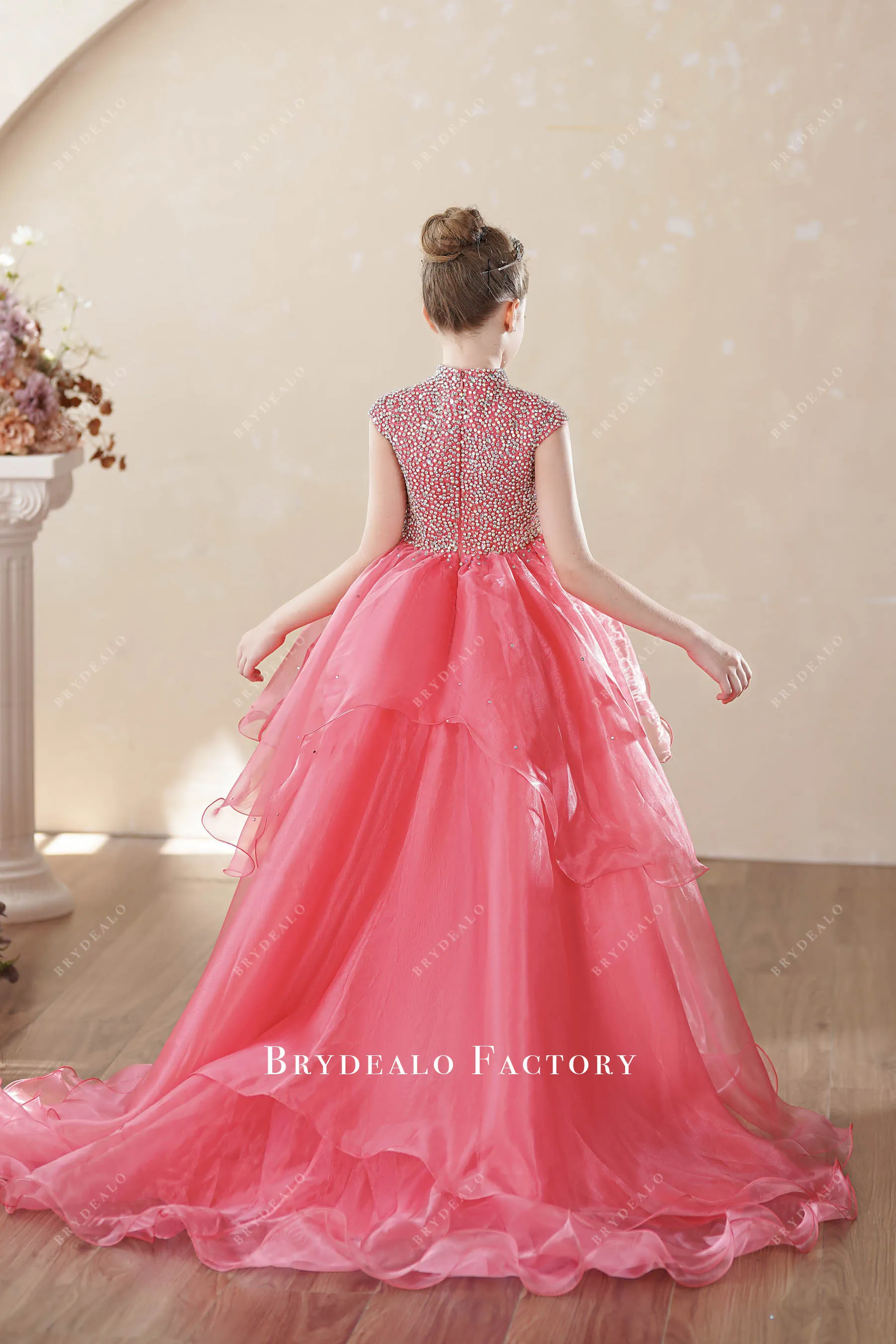 Dazzled Hot Pink Organza Princess Kids Birthday Pageant Gown