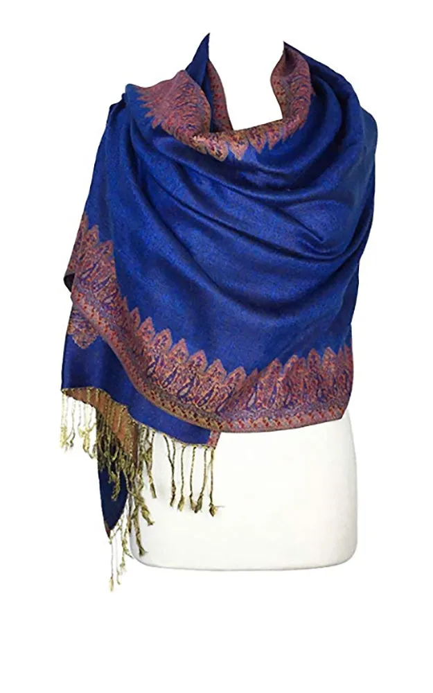 DB003-20 Royal Blue Border Print Pashmina Scarf