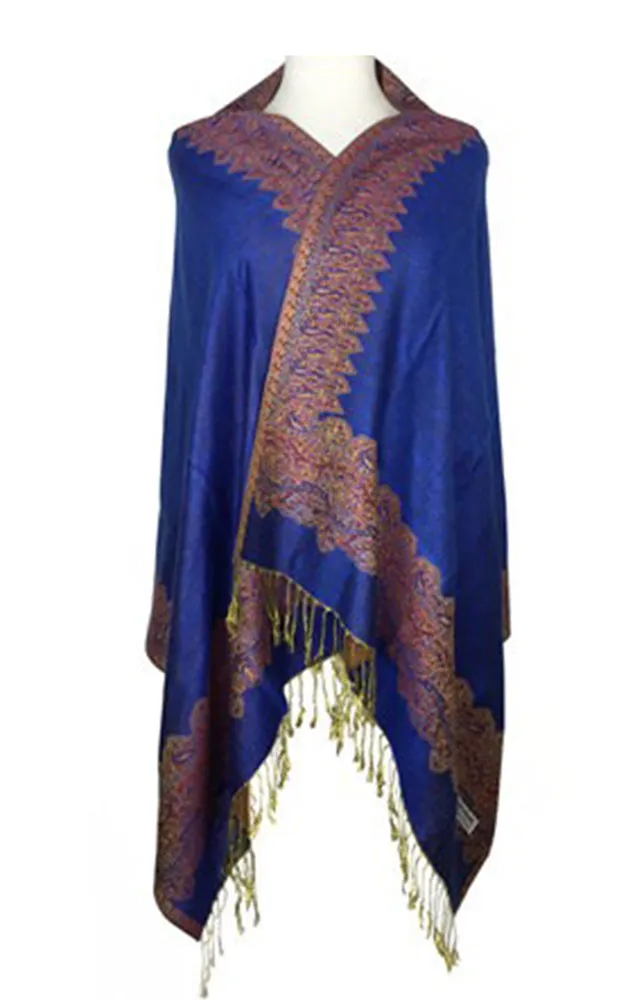 DB003-20 Royal Blue Border Print Pashmina Scarf