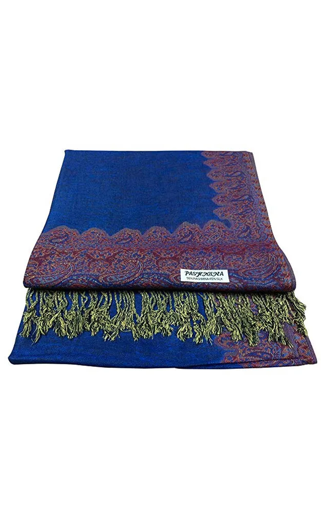 DB003-20 Royal Blue Border Print Pashmina Scarf