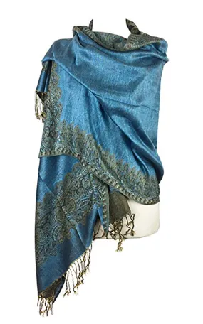 DB003-24 Blue Border Print Pashmina Scarf