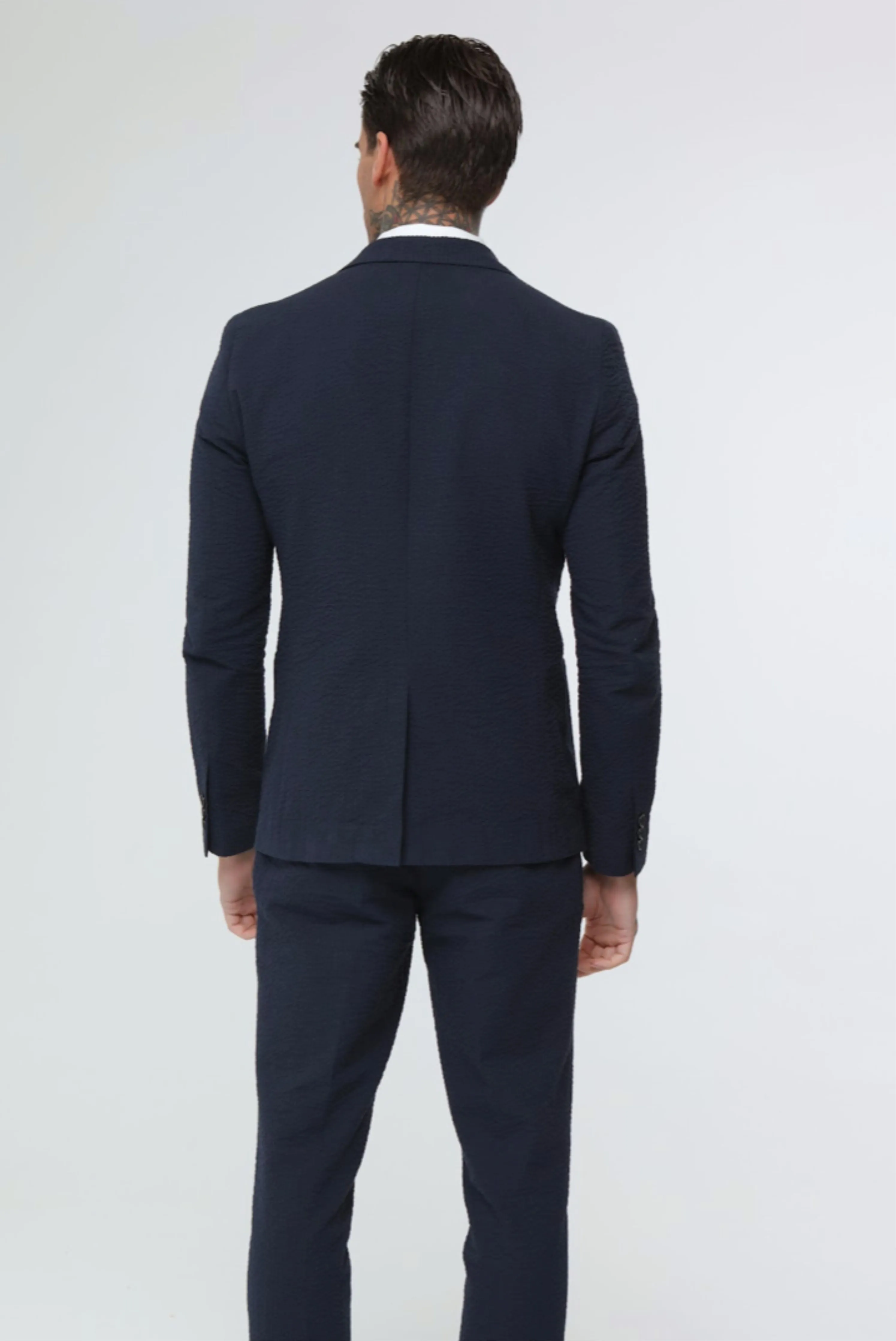 DEAKIN Cotton Linen Seersucker Blazer Navy Blue