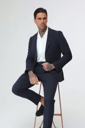 DEAKIN Cotton Linen Seersucker Blazer Navy Blue