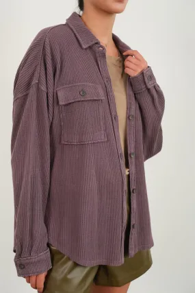 Deep Plum Ribbed Shacket Top