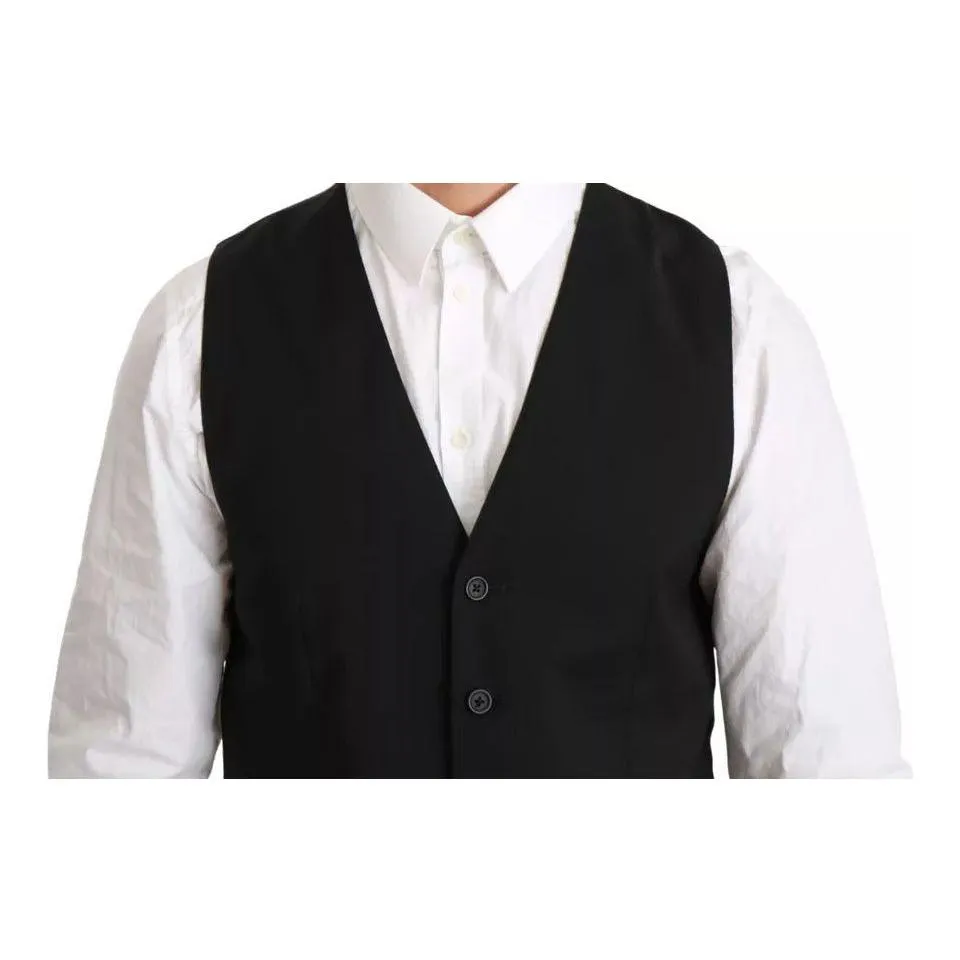 Dolce & Gabbana Black Wool Stretch Waistcoat Formal Dress Vest