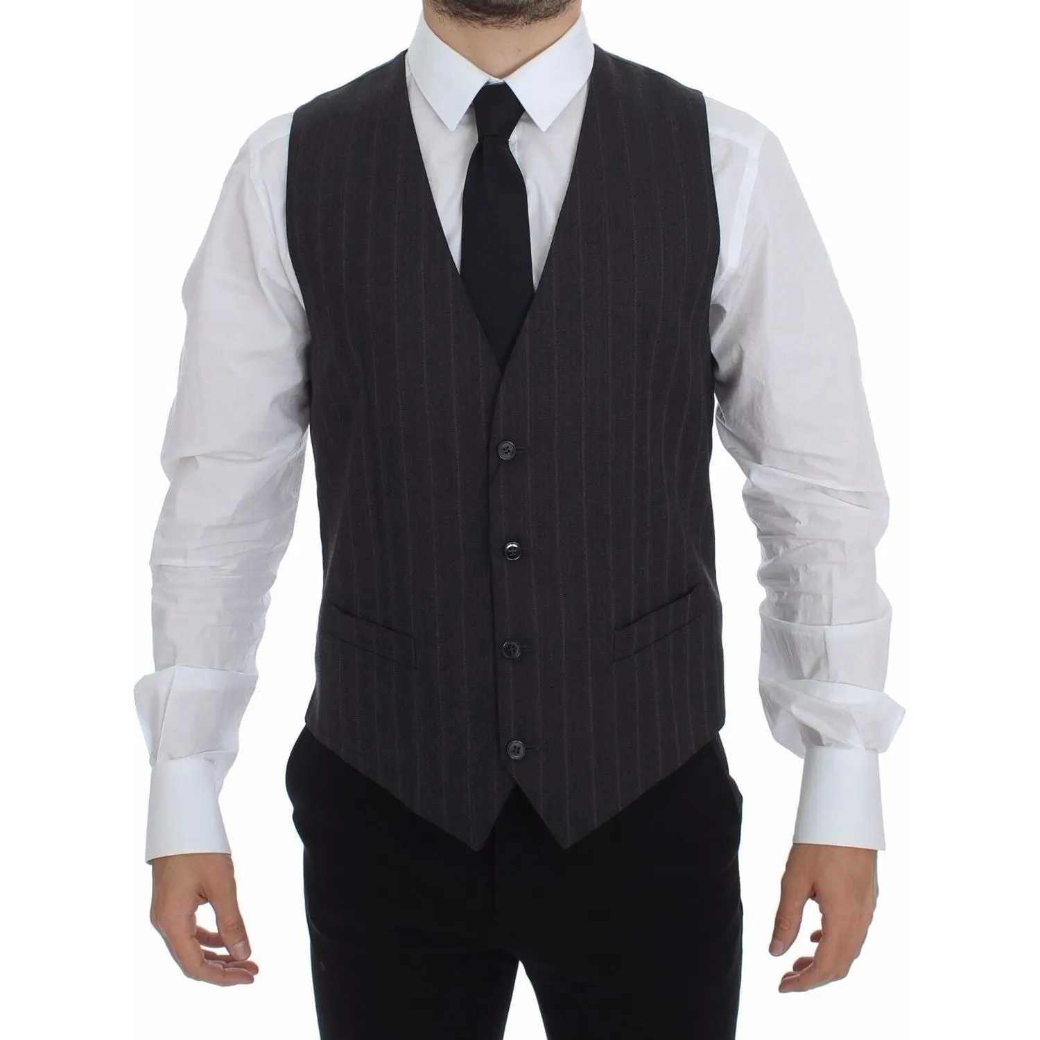 Dolce & Gabbana Elegant Striped Gray Dress Vest