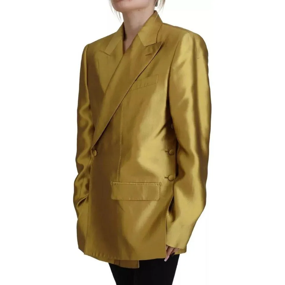 Dolce & Gabbana Gold Satin Long Sleeves Blazer Coat Jacket