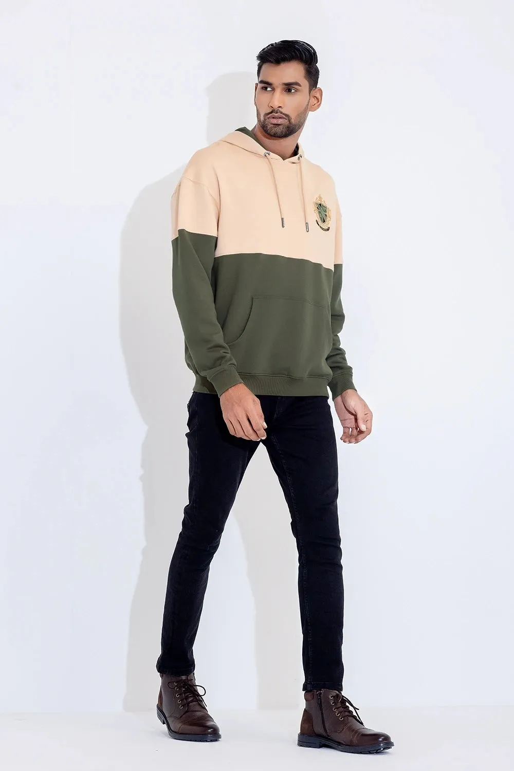 Drop Shoulder Embroidered Hoodie