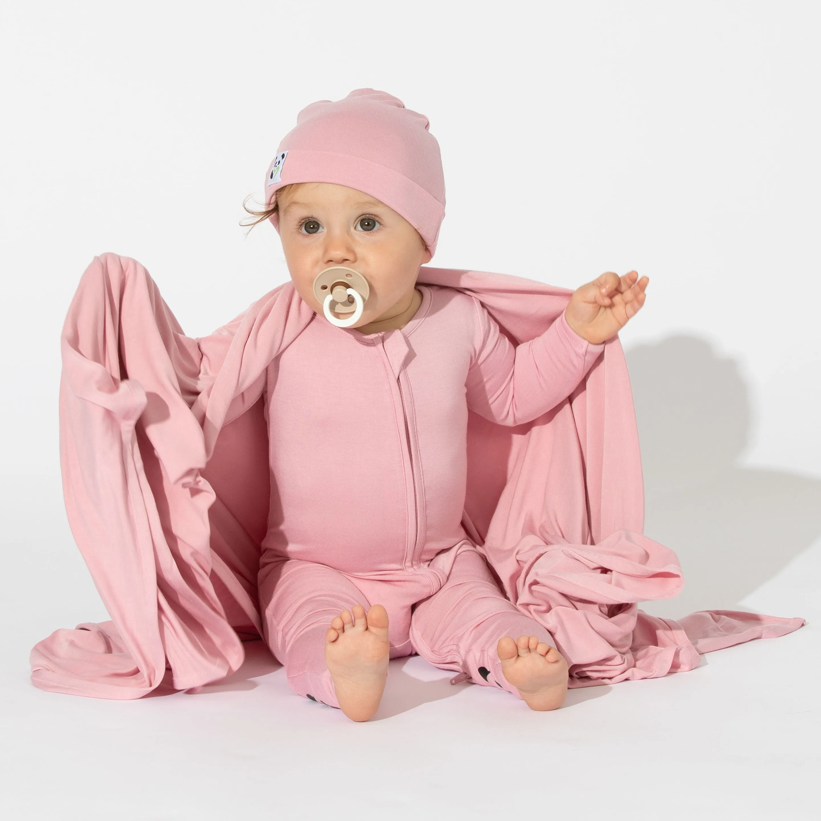 Dusty Rose Bamboo Swaddle & Beanie Set