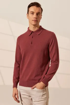 dustyy Rose Pure Cashmere Polo Neck Men's Sweater