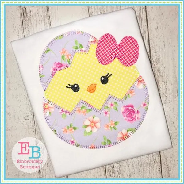 Egg Chick Girl Blanket Stitch Applique