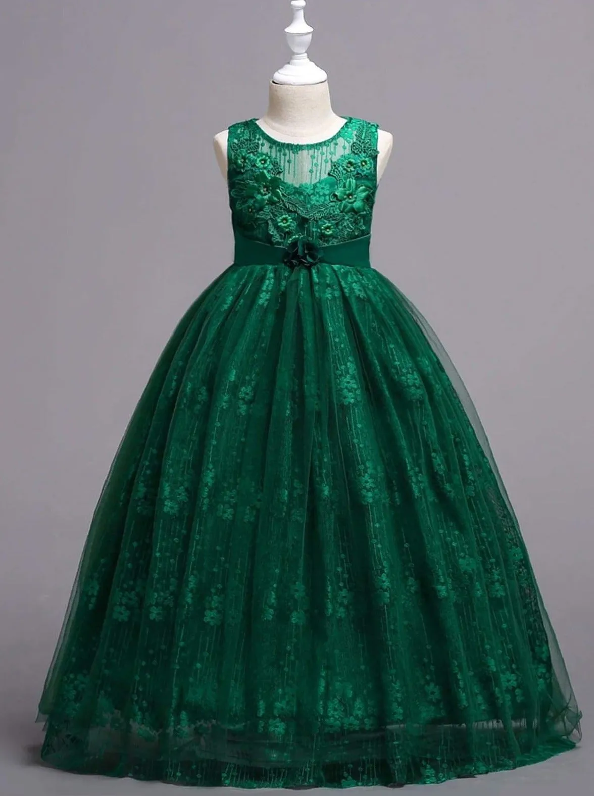 Evergreen Beauty Embroidered Holiday Gown