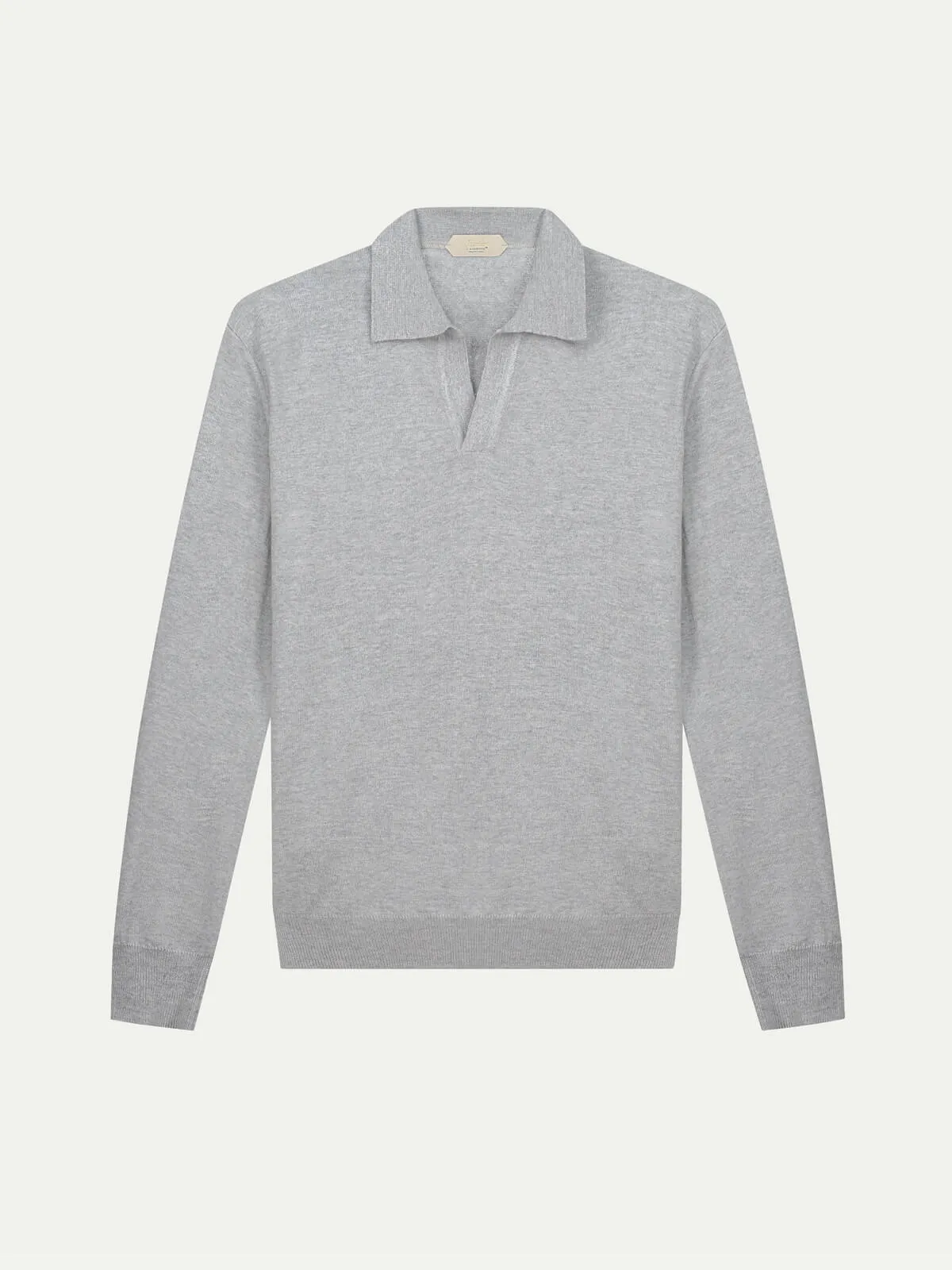 Extrafine Merino Buttonless Polo Light Grey