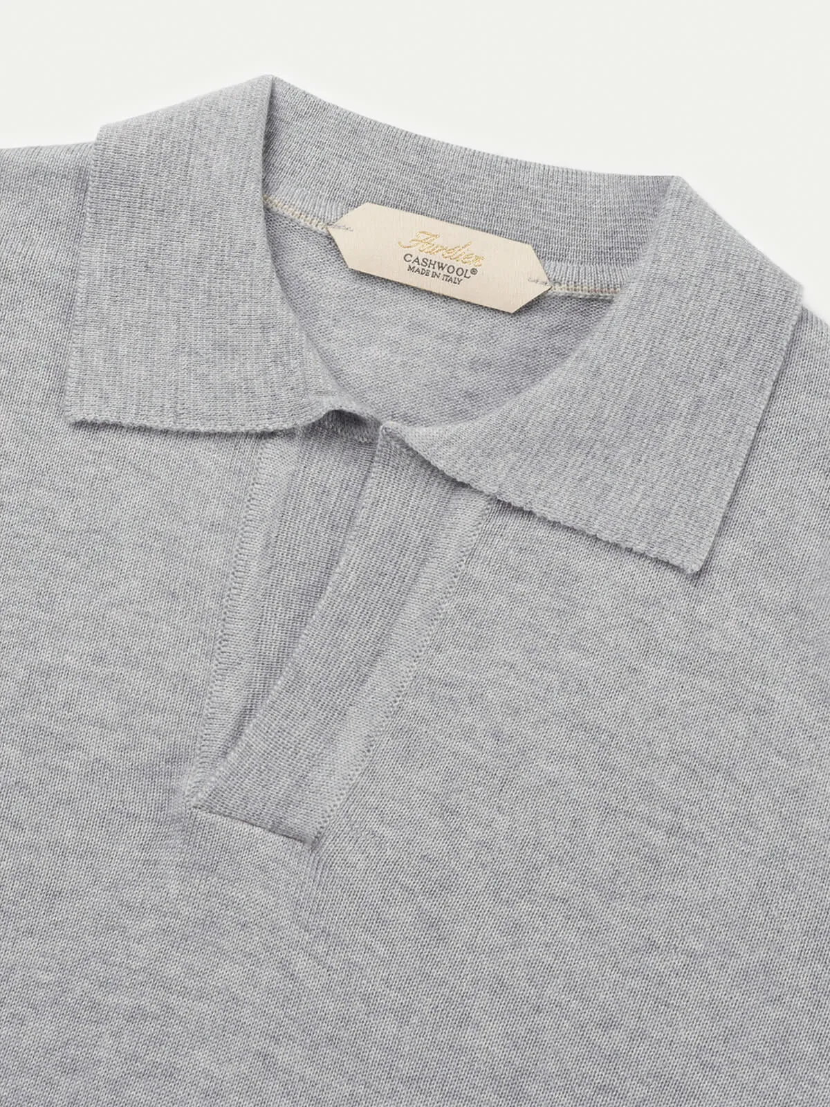 Extrafine Merino Buttonless Polo Light Grey