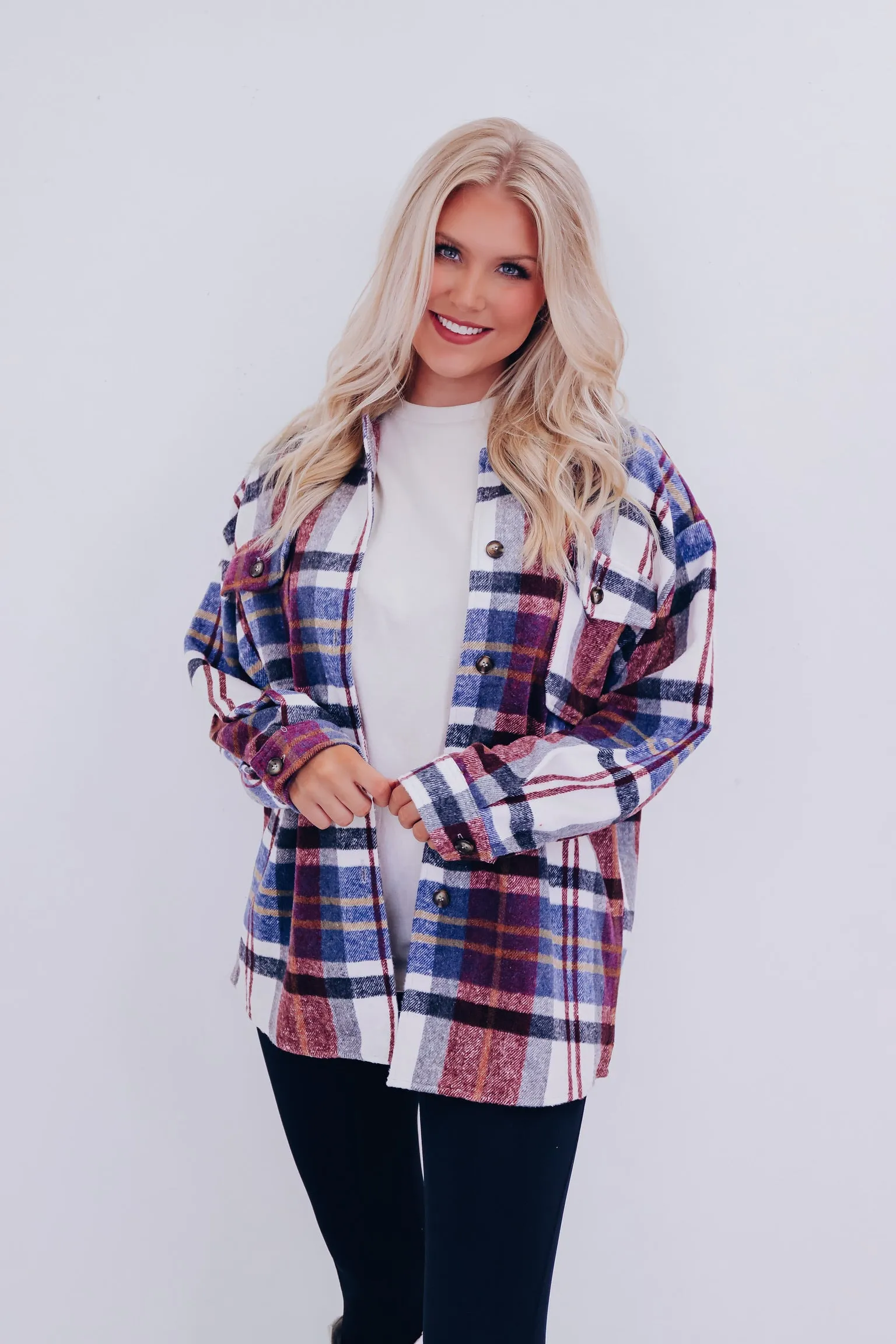 Falling For Plaid Shacket - Burgundy