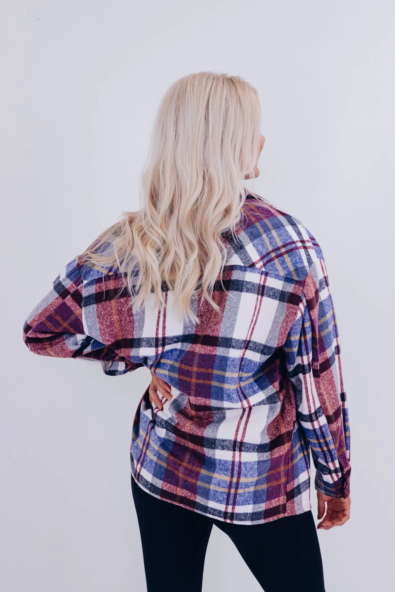 Falling For Plaid Shacket - Burgundy