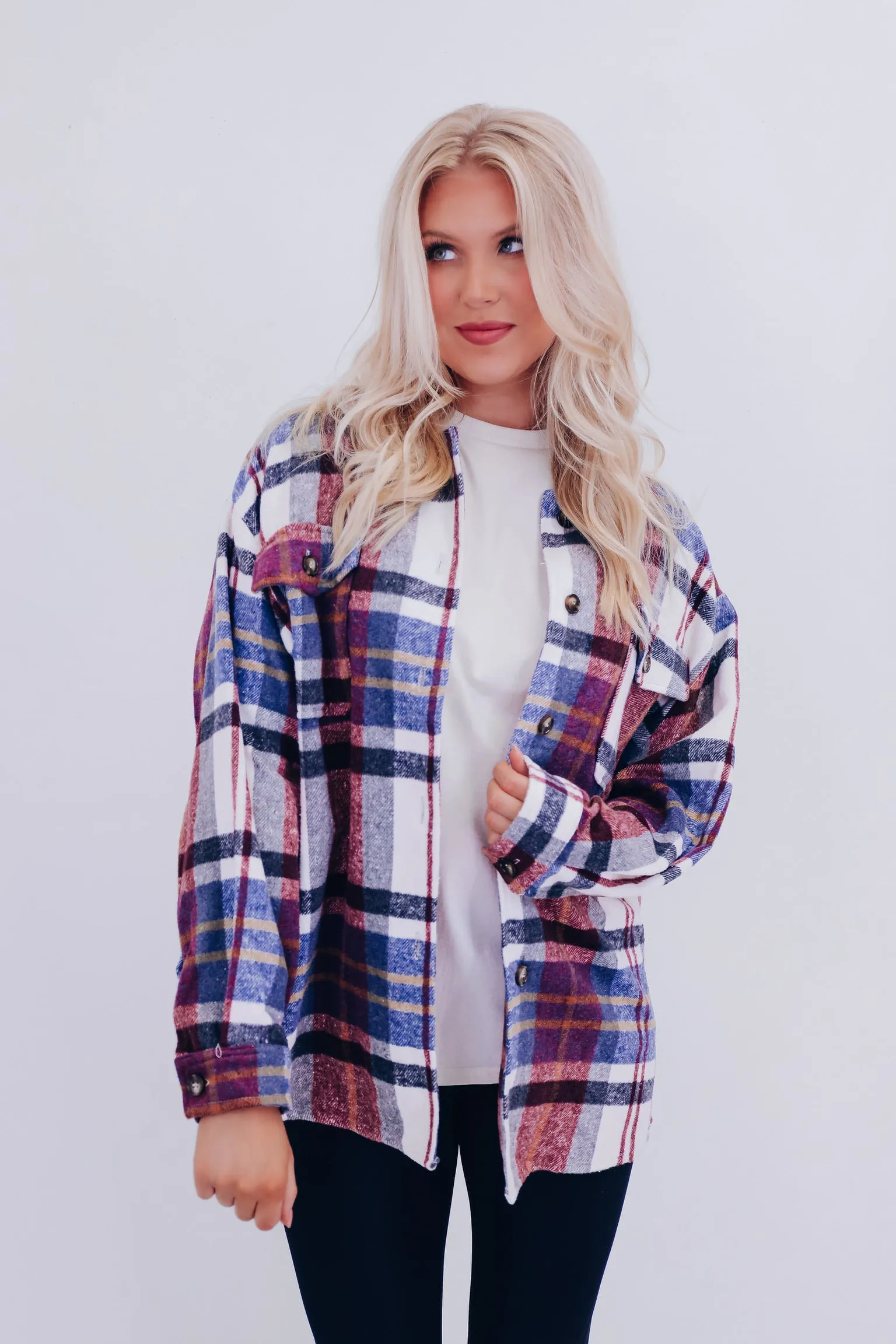 Falling For Plaid Shacket - Burgundy