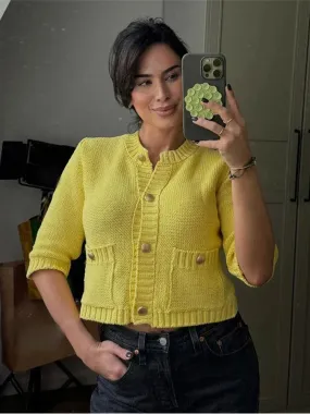 Fashionable Chic Yellow Stylish Cozy Long Sleeve Comfortable Single-breasted Trendy Warm Sweater