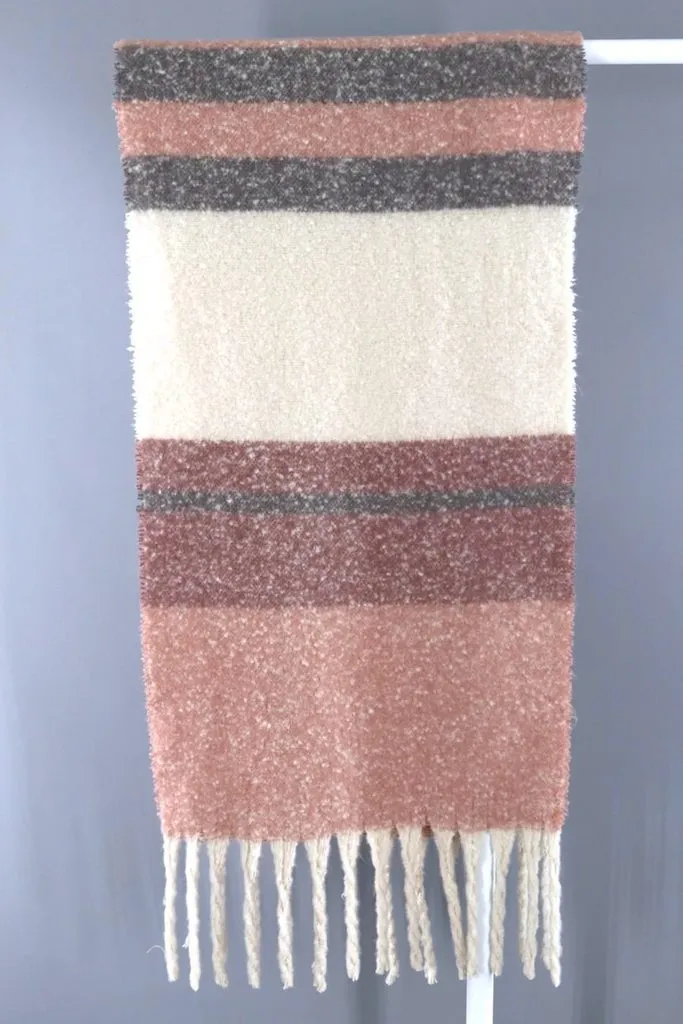 Fuzzy Scarf Wrap / Pink & Grey Stripes