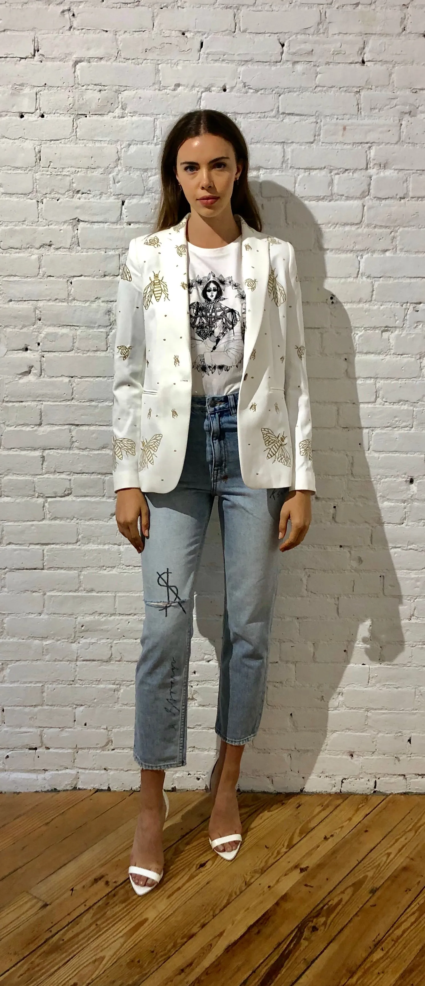 GAIA BLAZER- Embroidered White/ Gold