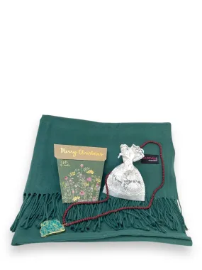 🎄Gift Pack - Pashmina Shawl Dark Green -  Necklace   Card