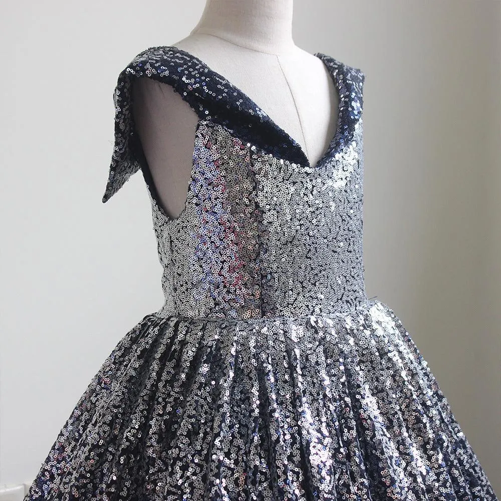 Girls sequin gradient line neck party princess dress for girls