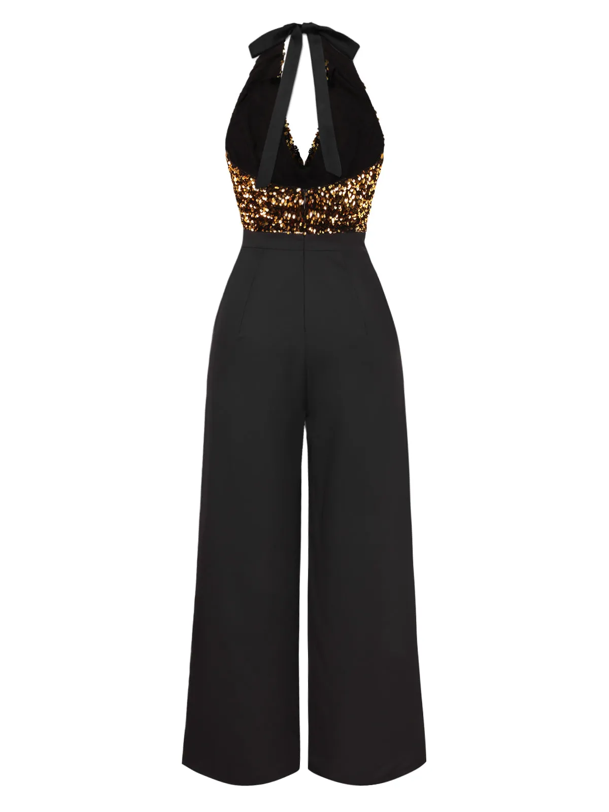 Gold 1930s Cowl Neck Sequined Jumpsuit