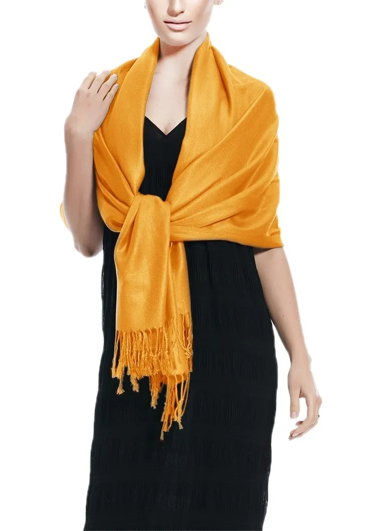 Gold Peach Couture Soft Silky Rayon Pashmina Shawl Wrap Scarf in Solid Color