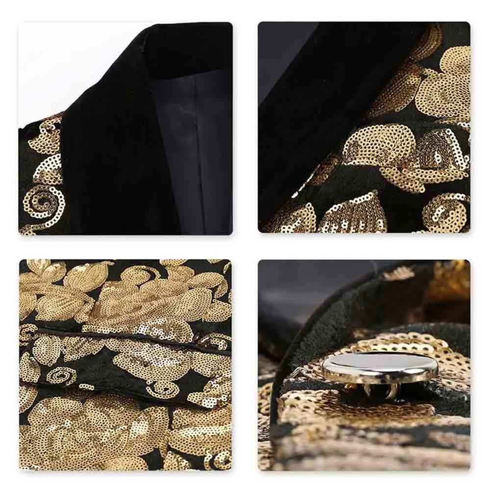 Gold Sequin Blazer Slim Fit Blazer Dance Party Jacket