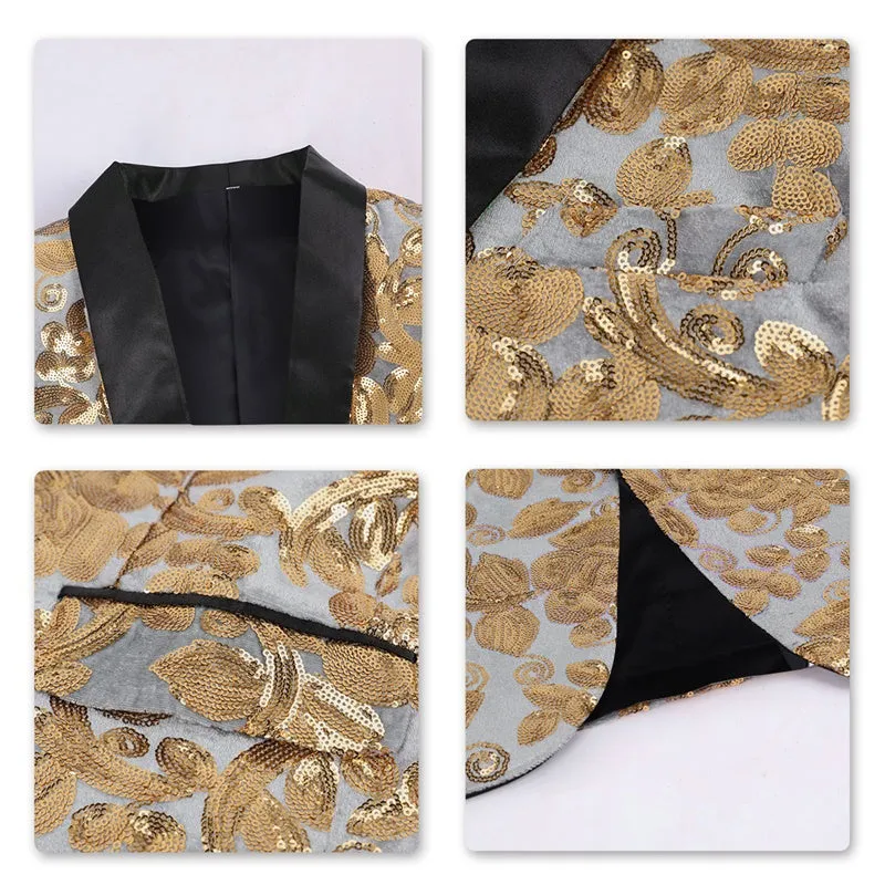 Gold Sequin Blazer Slim Fit Blazer Dance Party Jacket