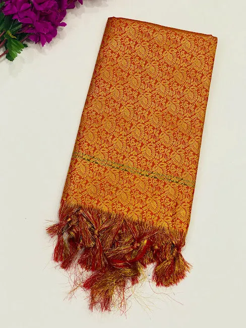 Gorgeous Red Color Silk Shawl (Ponnadai) For Guest