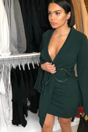 Green Blazer Dress with Ring Belt Detail - Emilie